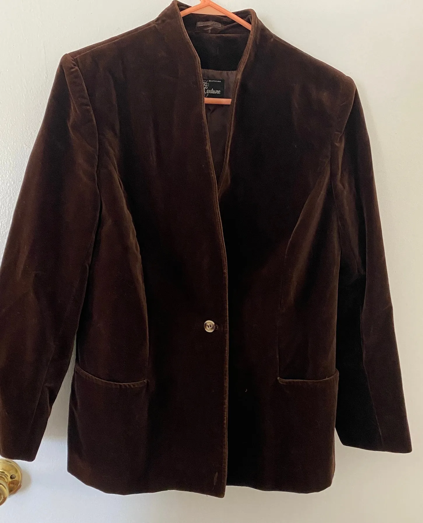 Vintage Carlisle Couture Dark Brown Velvet Blazer Jacket Sz 16 Single Button